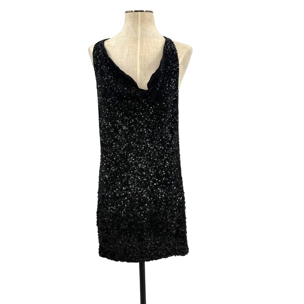 AllSaints‎ Scala Mini Dress Sequin Beaded Cowl Neckline Black Size US 10